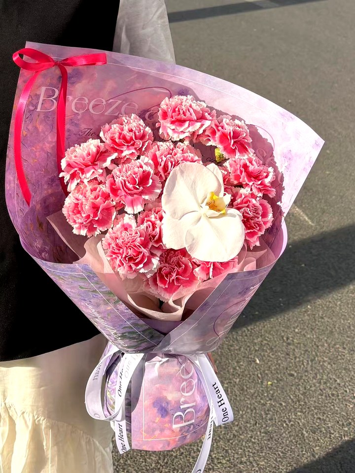 玫红色系康乃馨花束